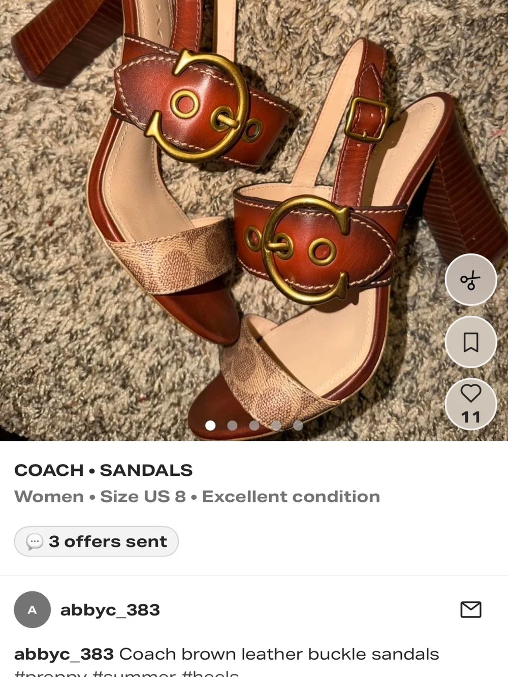 Coach Brown Leather & Signature Canvas Block Heel Sandals